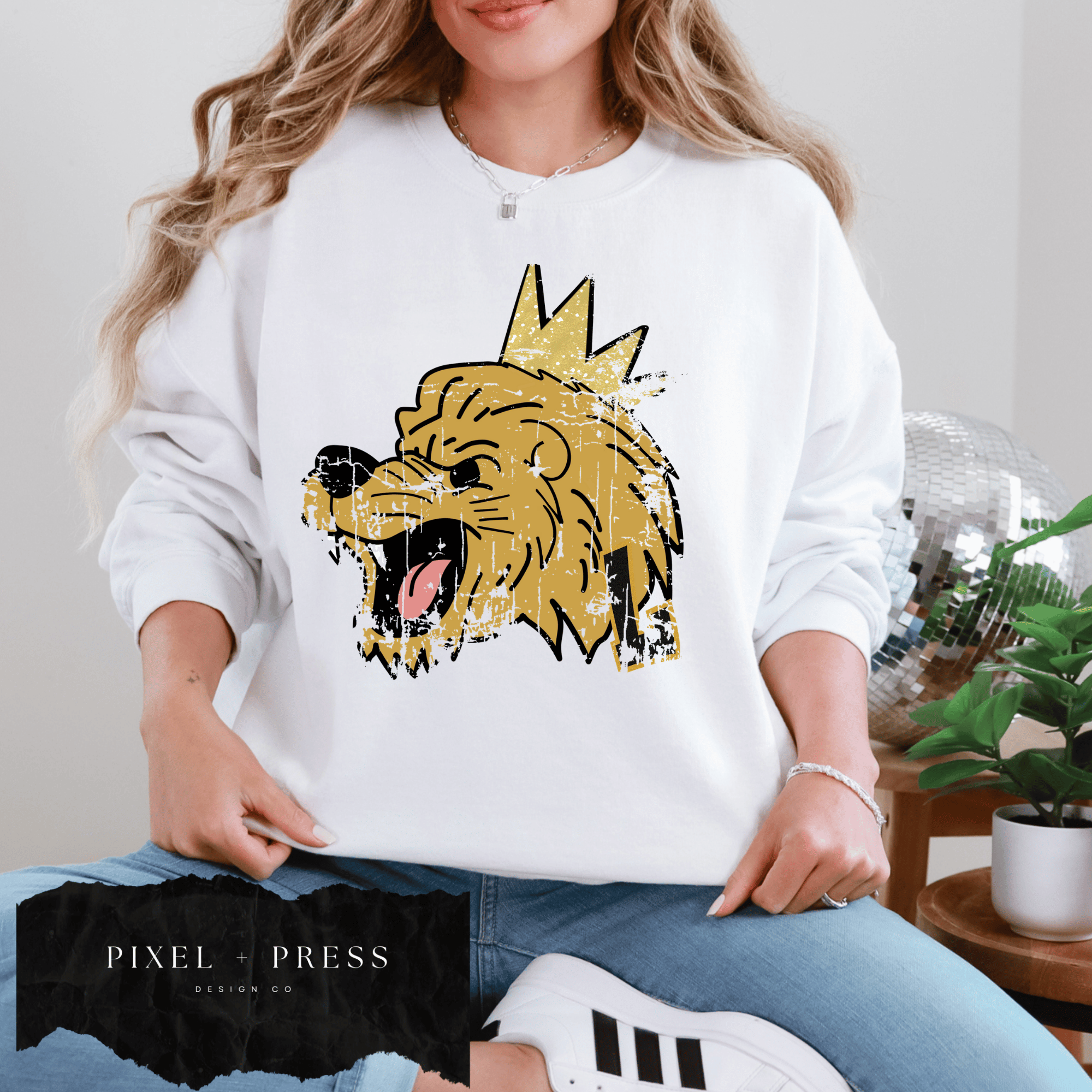 Vintage Oversized Mascot Crewneck | Custom School Spirit Sweatshirt