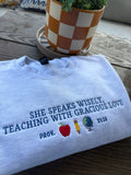 Proverbs 31:26 Embroidered Teacher Crewneck