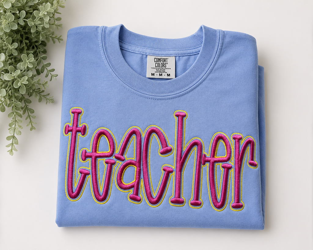 Teacher Puff Embroidered Comfort Colors Tee