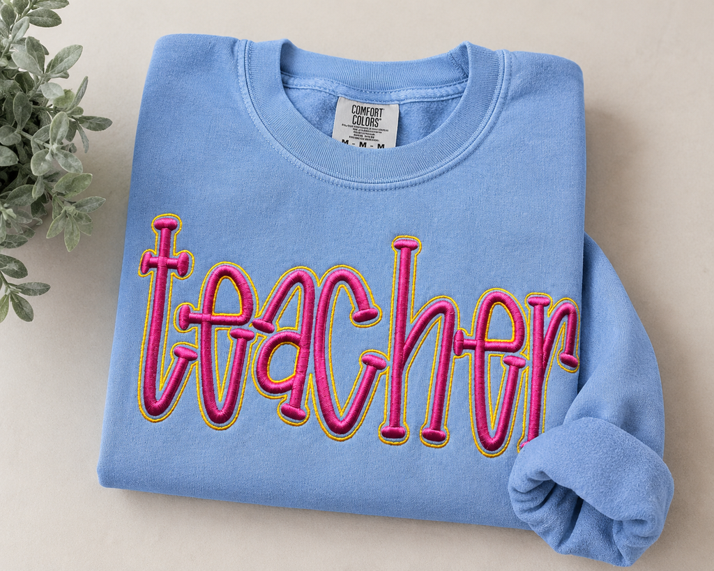 Teacher Puff Embroidered Comfort Colors Tee