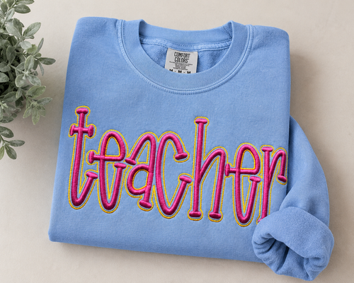 Teacher Puff Embroidered Comfort Colors Tee