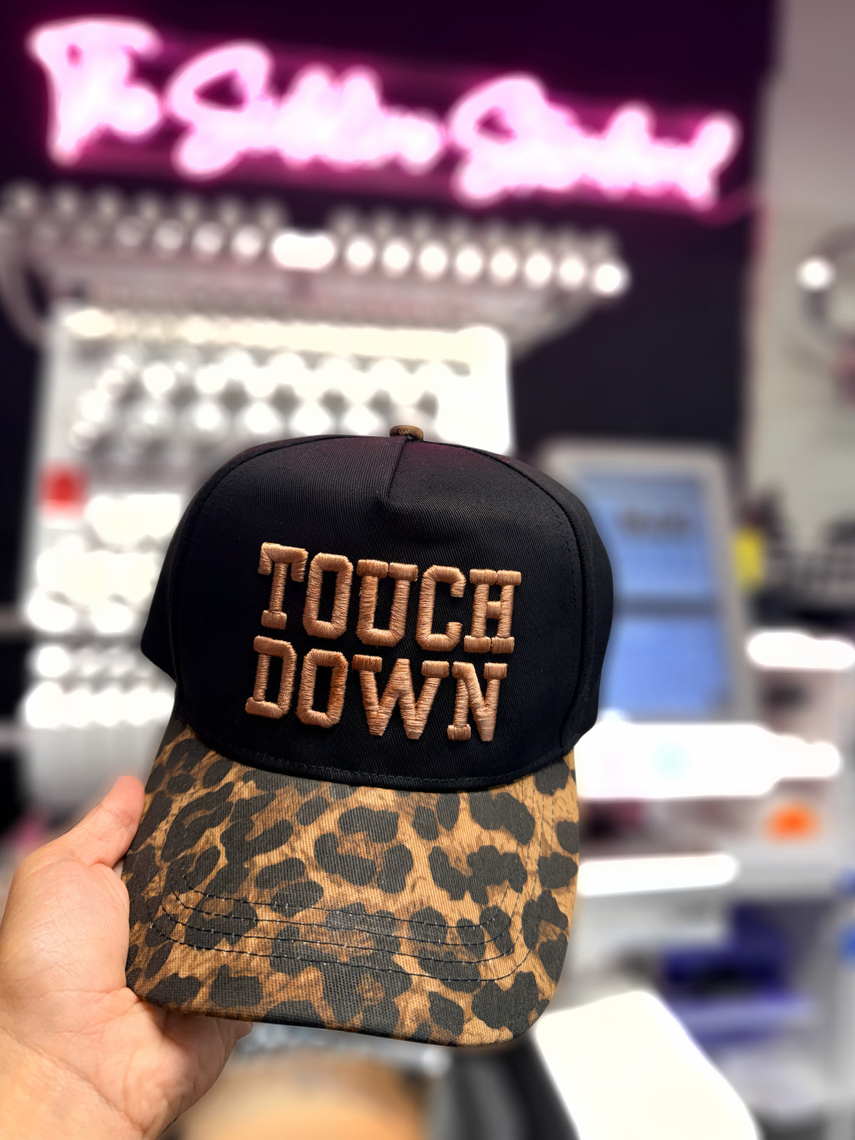 Touch Down Leopard Brim Puff Embroidered Hat