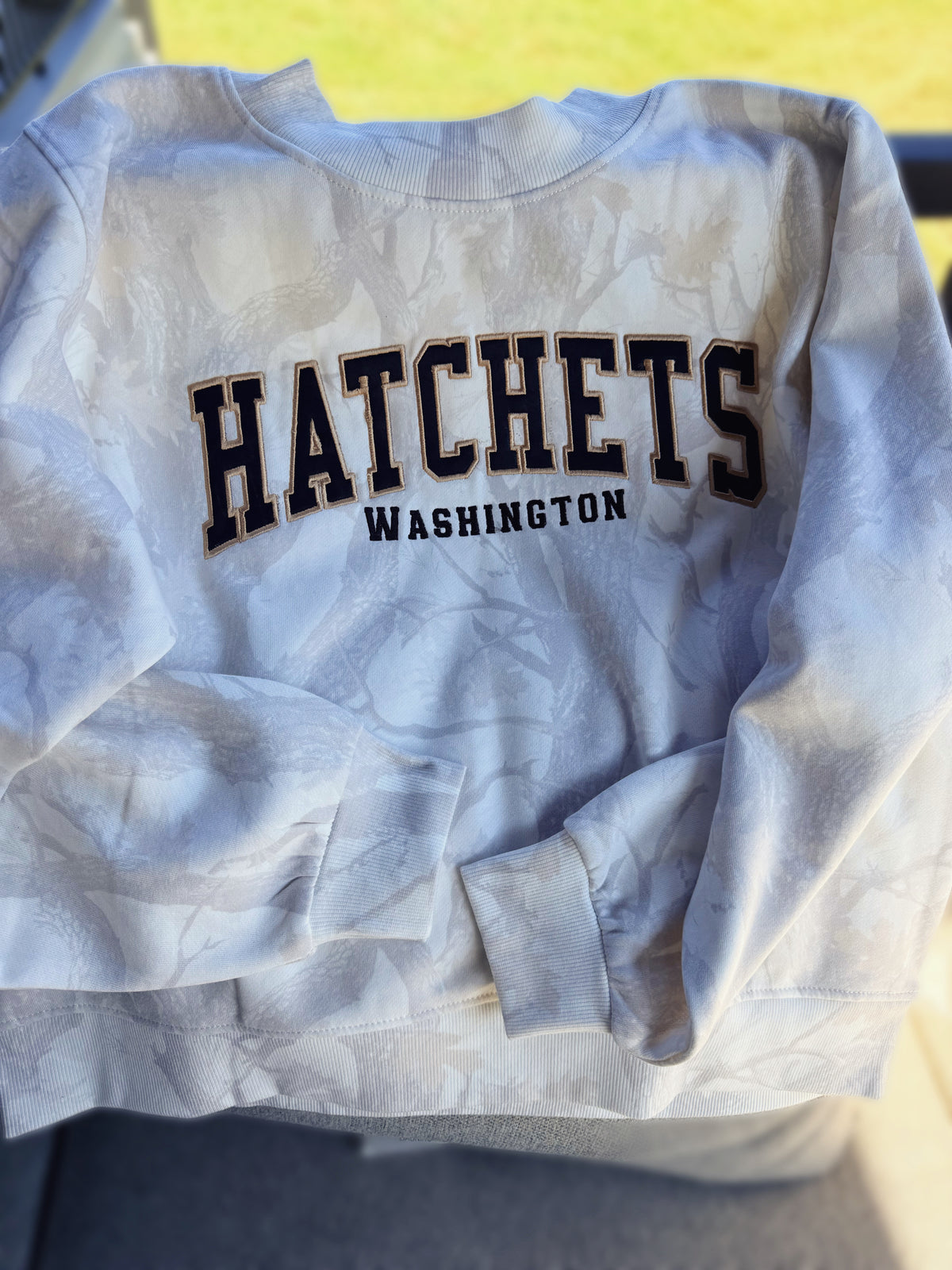 Custom School Camo Fleece Appliqué Crewneck